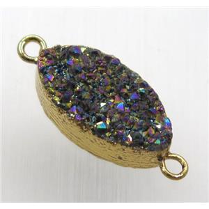 rainbow druzy quartz Marquise connector, horse-eye, gold plated, approx 10-20mm