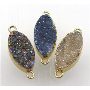 druzy quartz Marquise connector, mix color, horse-eye, gold plated, approx 10-20mm