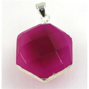 hotpink agate hexagon pendant, 925 silver plated, approx 20mm dia