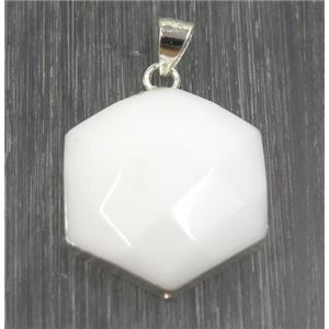 white jade hexagon pendant, 925 silver plated, approx 20mm dia