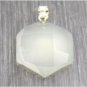 white jade hexagon pendant, 925 silver plated, approx 20mm dia