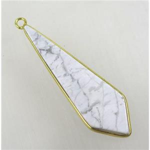 white turquoise pendant, teardrop, gold plated, approx 12-45mm