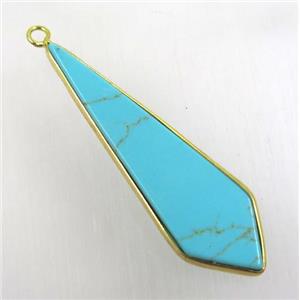 green turquoise pendant, teardrop, gold plated, approx 12-45mm