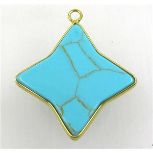 green turquoise pendant, star, gold plated, approx 20-27mm