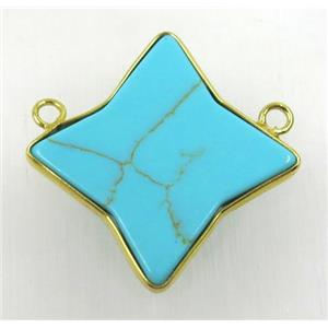 green turquoise pendant with 2loops, star, gold plated, approx 20-27mm