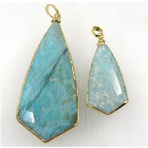 blue faceted Amazonite teardrop pendant, gold plated, approx 18-30mm