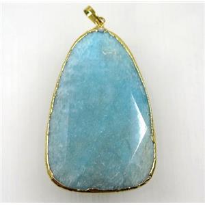 blue Amazonite teardrop pendant, gold plated, approx 28-45mm