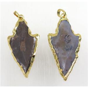Nurtal hammered Rock Agate arrowhead pendant, gold plated, approx 20-35mm