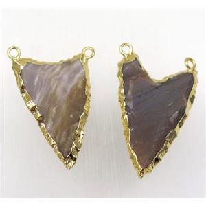 Nurtal Rock Agate arrowhead pendant with 2loops, hammered, gold plated, approx 20-35mm