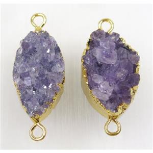 purple Amethyst druzy connector, gold plated, approx 15-30mm