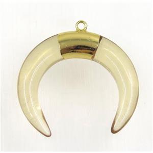 yellowsmoky crystal glass crescent pendant, gold plated, approx 30-35mm