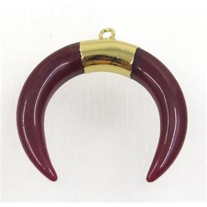 darkred crystal glass crescent pendant, gold plated, approx 30-35mm