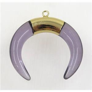 purple crystal glass crescent pendant, gold plated, approx 30-35mm