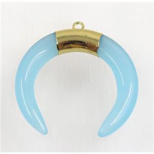 blue crystal glass crescent pendant, gold plated, approx 30-35mm