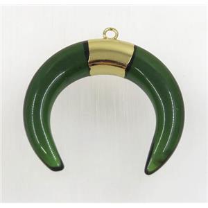 green crystal glass crescent pendant, gold plated, approx 30-35mm