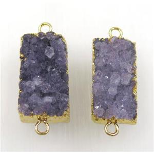 Amethyst druzy connector, purple, gold plated, approx 15-30mm