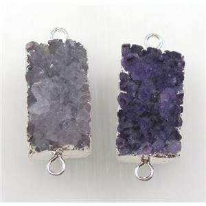 Amethyst druzy connector, purple, silver plated, approx 15-30mm