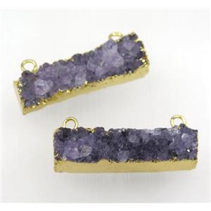 Amethyst druzy rectangle pendant with 2loops, gold plated, approx 10-40mm
