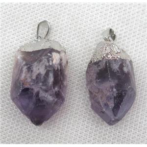 purple Amethyst nugget pendant, silver plated, freeform, approx 15-25mm
