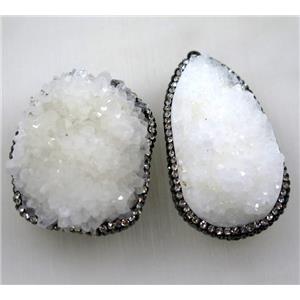 white quartz druzy pendant pave rhinestone, freeform, approx 25-40mm