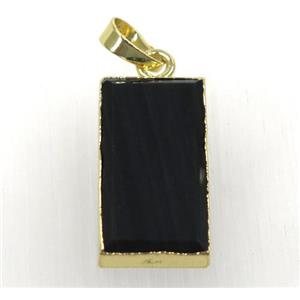 black onyx stone pendant, faceted rectangle, gold plated, approx 14-24mm