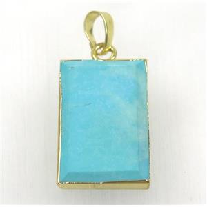 blue turquoise pendant, faceted rectangle, gold plated, approx 14-24mm