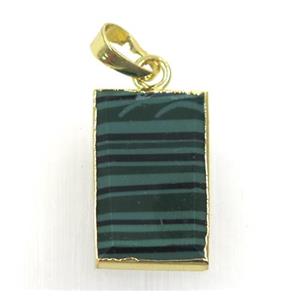 green malachite pendant, faceted rectangle, gold plated, approx 14-24mm