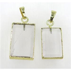faceted Clear Quartz rectangle pendant, gold plated, approx 14-24mm