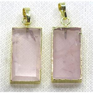 rose quartz pendant, faceted rectangle, gold plated, approx 14-24mm