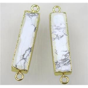 white howlite turquoise connector, rectangle, gold plated, approx 10x40mm