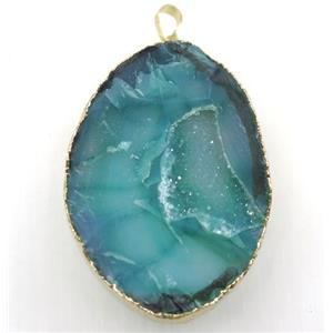 green druzy agate geode pendant, freeform, gold plated, approx 40-55mm