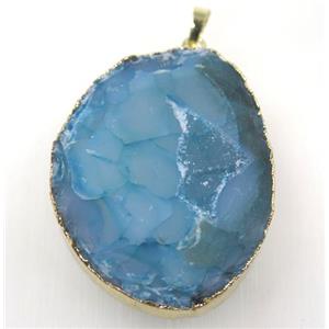 blue druzy agate geode pendant, freeform, gold plated, approx 40-55mm