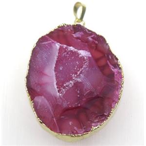 red druzy agate geode pendant, freeform, gold plated, approx 40-55mm