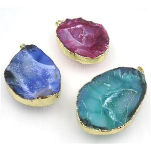druzy agate geode pendant, freeform, gold plated, mix color, approx 40-55mm