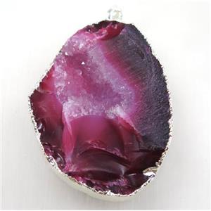 red geode agate druzy pendant, freeform, silver plated, approx 40-55mm