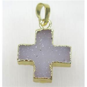 natural druzy agate cross pendant, gold plated, approx 20x20mm