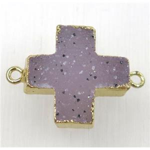 natural druzy agate cross connector, gold plated, approx 20x20mm