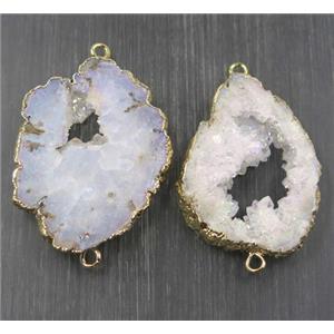 white ab color druzy agate slice connector, freeform, gold plated, approx 25-40mm