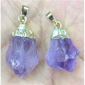 Amethyst nugget pendant, freeform, purple, gold plated, approx 15-25mm