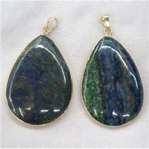 Azurite teardrop pendant, gold plated, approx 35-55mm