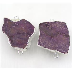 purple Sea Sediment Jasper slice connector, freeform, silver plated, approx 30-45mm