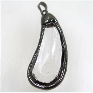Chinese crystal glass teardrop pendant, black plated, approx 20-50mm