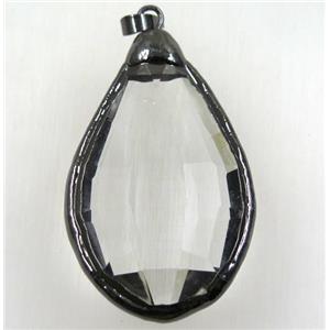 chinese crystal glass pendant, black plated, approx 30-50mm