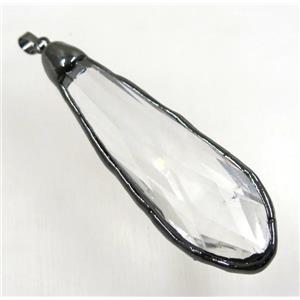 chinese crystal glass teardrop pendant, black plated, approx 25-80mm