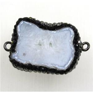 white druzy agate slice connector paved rhinestone, freeform, approx 20-30mm