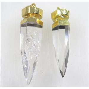 faceted Clear Quartz bullet pendant, gold plated, approx 12-45mm