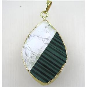 white turquoise and green malachite Marquise pendant, horse eye, gold plated, approx 25-40mm