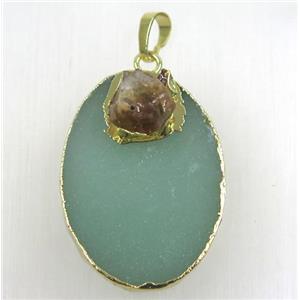 green aventurine oval pendant, gold plated, approx 25-40mm