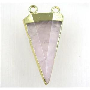 pink faceted Rose Quartz bullet pendant with 2loops, gold plated, approx 14-40mm