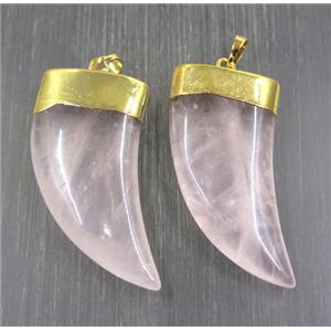 Rose Quarrz horn pendant, pink, gold plated, approx 25-50mm